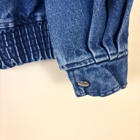 Vintage Retro 80’s Cotton V-Neck Pucker Shoulder V-Neck Snap Denim Jacket (L) - Picture 11 of 16